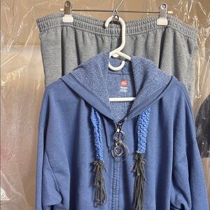 Blue Hoodie with Gray Sweatpants